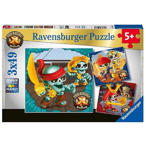 New sealed Ravensburger-3x49 Piece Puzzle- Pirates Treasure X - Picture 1 of 16